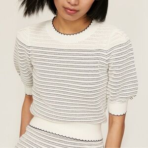 Kate Spade Striped Scalloped Knit Swearer Medium White & Navy